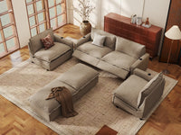 Modular Cero Reclining Sectionals | 6-Piece Khaki Linen Large Space U-Shaped Sectionals 4-Seater with 2-Ottomans