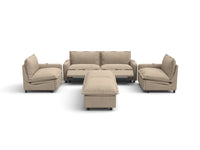Modular Cero Reclining Sectionals | 6-Piece Khaki Linen Large Space U-Shaped Sectionals 4-Seater with 2-Ottomans