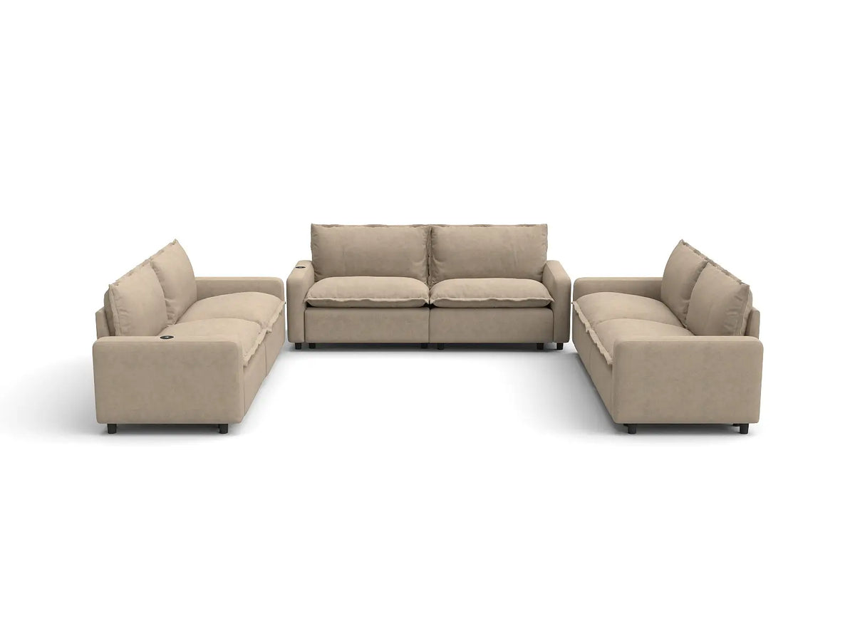 Modular Cero Reclining Sectionals | 6-Piece Khaki Linen Large Space U-Shaped Sectionals 6-Seater