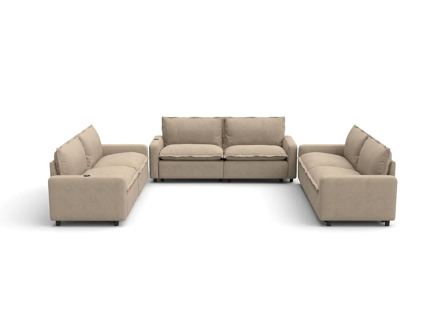 Modular Cero Reclining Sectionals | 6-Piece Khaki Linen Large Space U-Shaped Sectionals 6-Seater