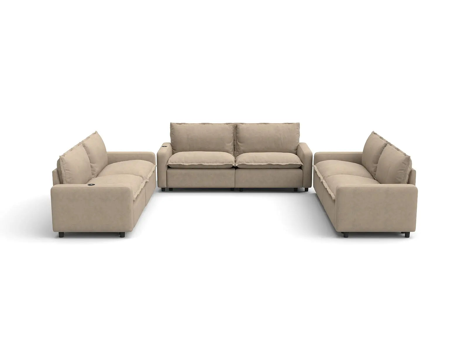 Modular Cero Recliner Sectional Sofa | 6-Piece Khaki Linen Large Space U-Shaped Sectionals 6-Seater