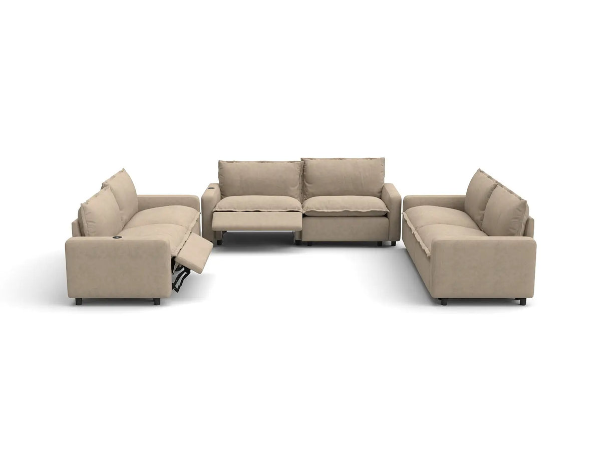 Modular Cero Reclining Sectionals | 6-Piece Khaki Linen Large Space U-Shaped Sectionals 6-Seater