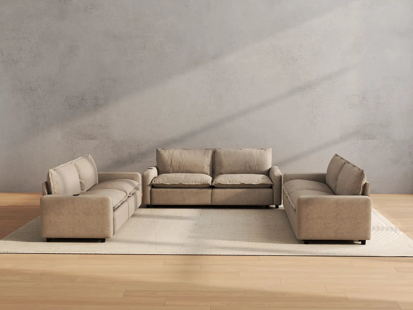 Modular Cero Reclining Sectionals | 6-Piece Khaki Linen Large Space U-Shaped Sectionals 6-Seater