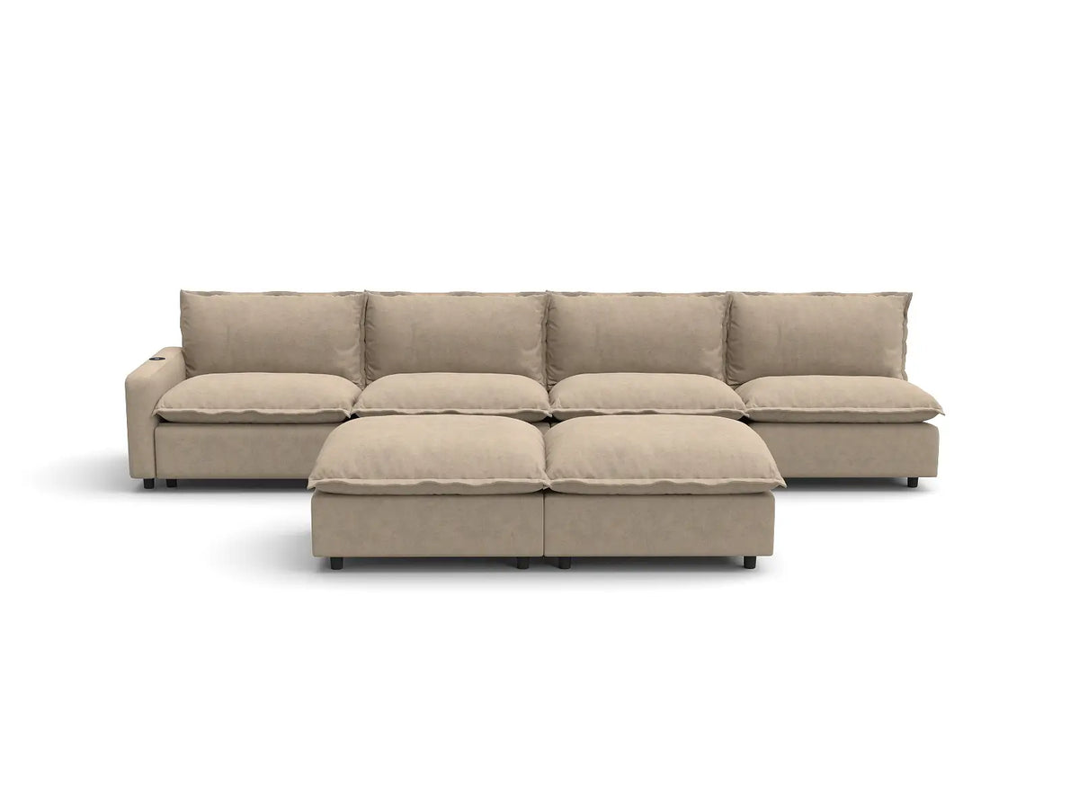 Modular Cero Reclining Sectionals | 6-Piece Khaki Linen Open Plan Sofa Sets 4-Seater with 2-Ottomans