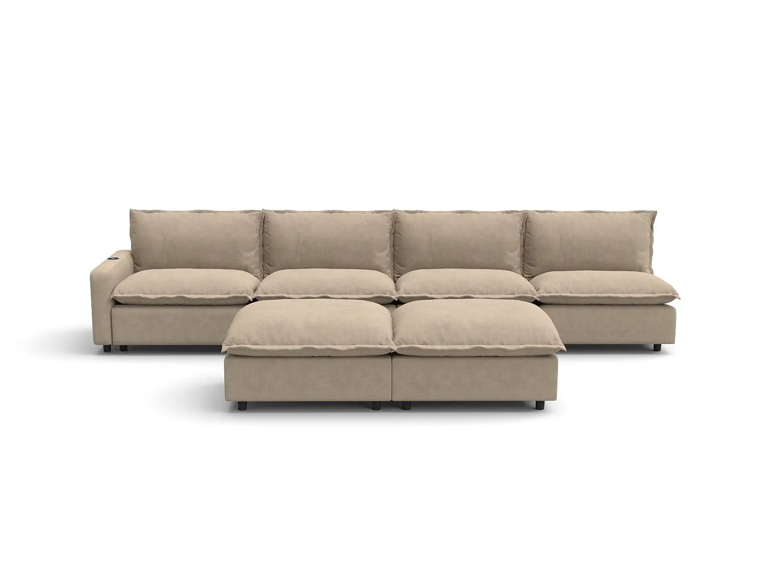 Modular Cero Sofa Set Recliner | 6-Piece Khaki Linen Open Plan Sofa Sets 4-Seater with 2-Ottomans