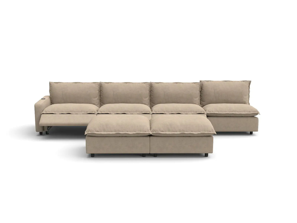 Modular Cero Reclining Sectionals | 6-Piece Khaki Linen Open Plan Sofa Sets 4-Seater with 2-Ottomans