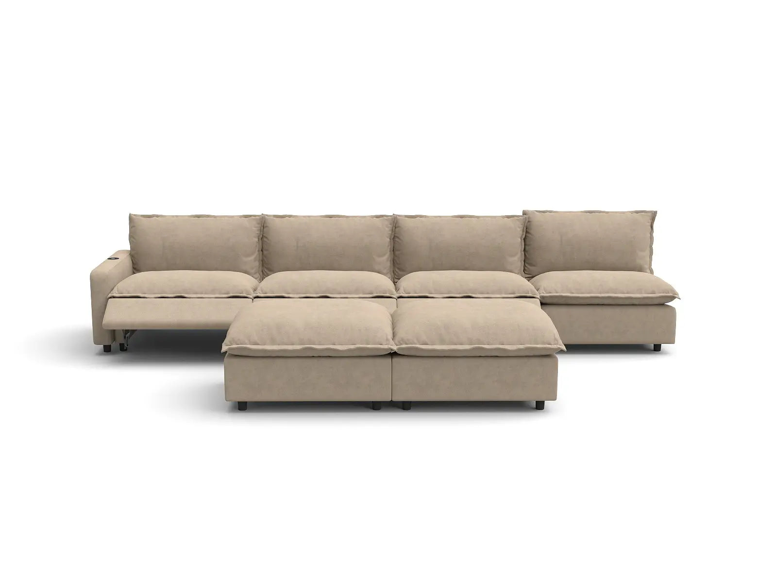 Modular Cero Sofa Set Recliner | 6-Piece Khaki Linen Open Plan Sofa Sets 4-Seater with 2-Ottomans