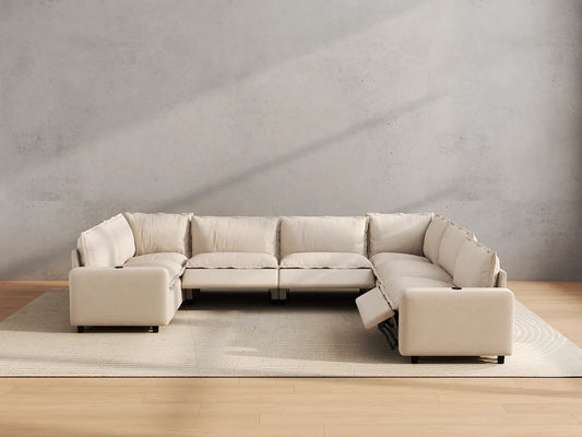 Modular Cero Reclining Sectionals | 7-Piece Beige Linen Grand Estate U-Shaped Sectionals 7-Seater