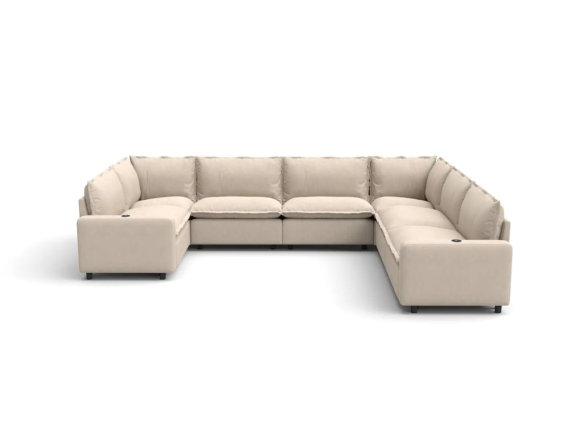 Modular Cero Reclining Sectionals | 7-Piece Beige Linen Grand Estate U-Shaped Sectionals 7-Seater