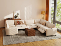 Modular Cero Reclining Sectionals | 7-Piece Beige Linen Grand Estate U-Shaped Sectionals 7-Seater