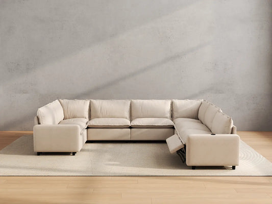 Modular Cero Reclining Sectionals | 7-Piece Beige Linen Grand Estate U-Shaped Sectionals 7-Seater