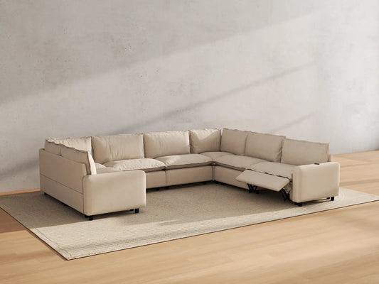 Modular Cero Reclining Sectionals | 7-Piece Beige Linen Grand Estate U-Shaped Sectionals 7-Seater