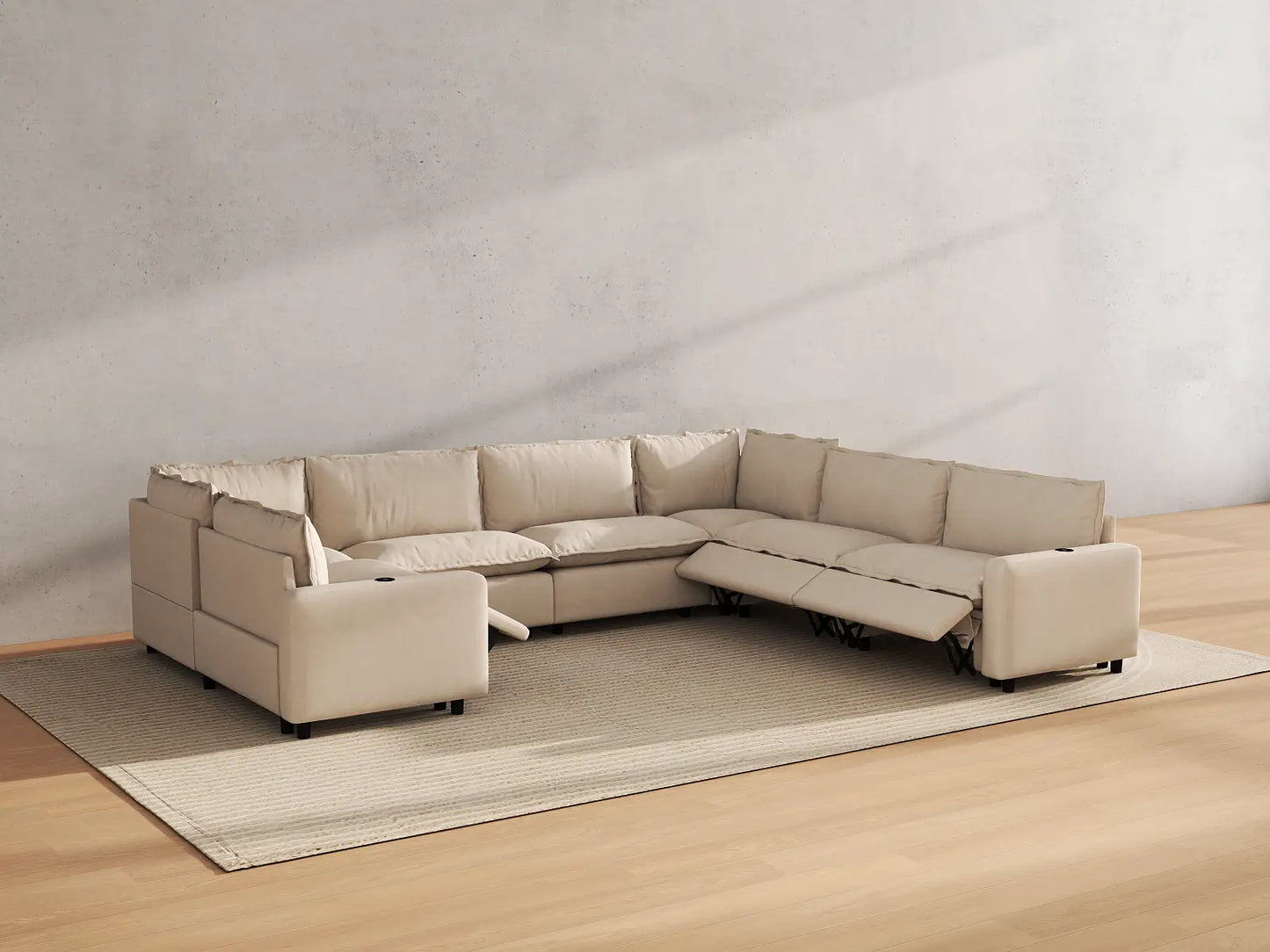 Modular Cero Reclining Sectionals | 7-Piece Beige Linen Grand Estate U-Shaped Sectionals 7-Seater