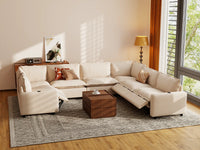 Modular Cero Reclining Sectionals | 7-Piece Beige Linen Grand Estate U-Shaped Sectionals 7-Seater
