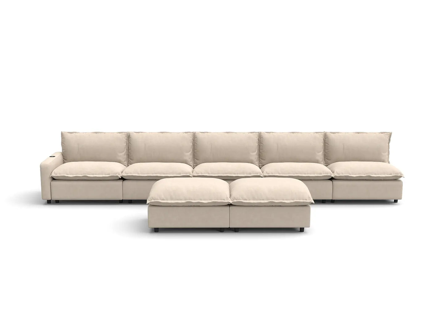 Modular Cero Sofa Recliner Set | 7-Piece Beige Linen Large Space Sofa Sets 5-Seater with 2-Ottomans