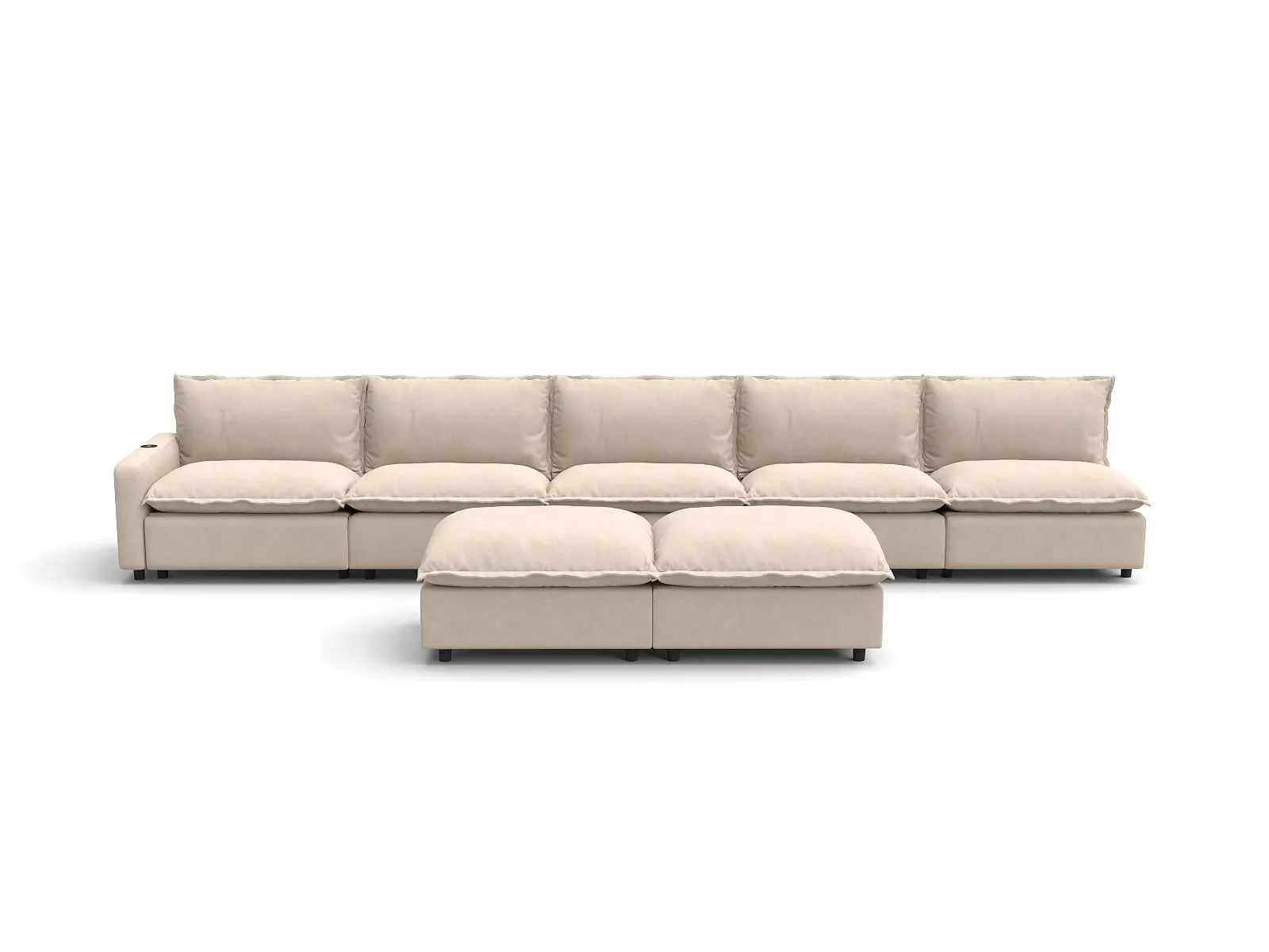 Modular Cero Sofa Recliner Set | 7-Piece Beige Linen Large Space Sofa Sets 5-Seater with 2-Ottomans