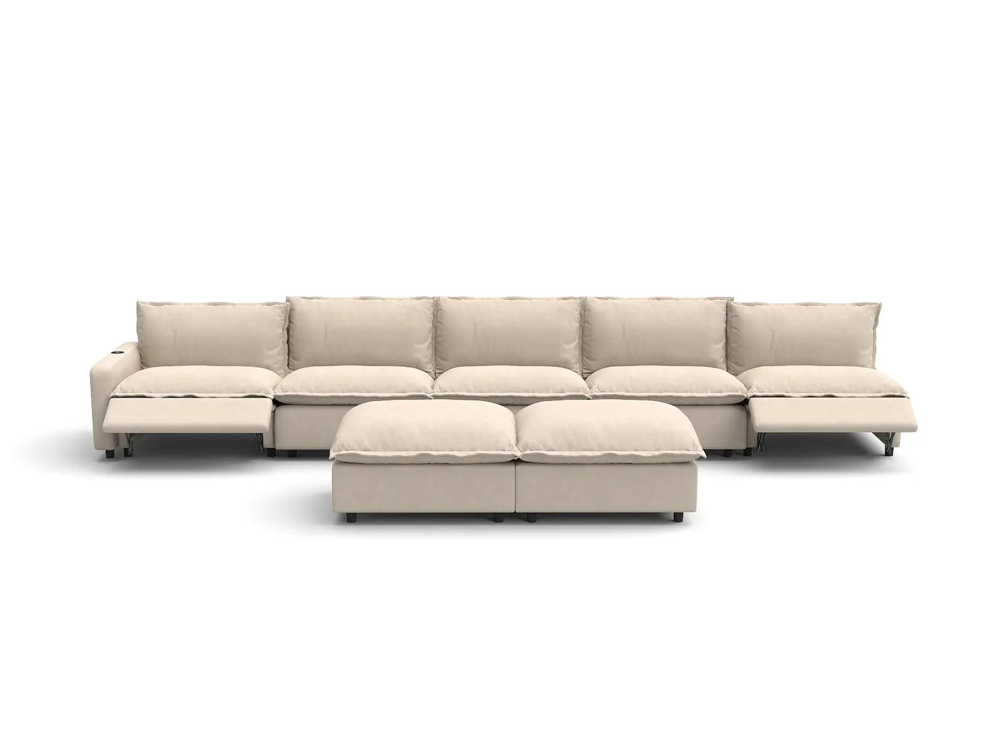 Modular Cero Sofa Recliner Set | 7-Piece Beige Linen Large Space Sofa Sets 5-Seater with 2-Ottomans