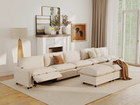Modular Cero Sofa Recliner Set | 7-Piece Beige Linen Large Space Sofa Sets 5-Seater with 2-Ottomans