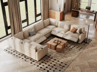 Modular Cero Reclining Sectionals | 7-Piece Beige Linen Large Space U-Shaped Sectionals 7-Seater