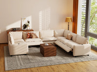 Modular Cero Reclining Sectionals | 7-Piece Beige Linen Large Space U-Shaped Sectionals 7-Seater