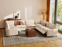 Modular Cero Reclining Sectionals | 7-Piece Beige Linen Large Space U-Shaped Sectionals 7-Seater