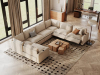 Modular Cero Reclining Sectionals | 7-Piece Beige Linen Large Space U-Shaped Sectionals 7-Seater