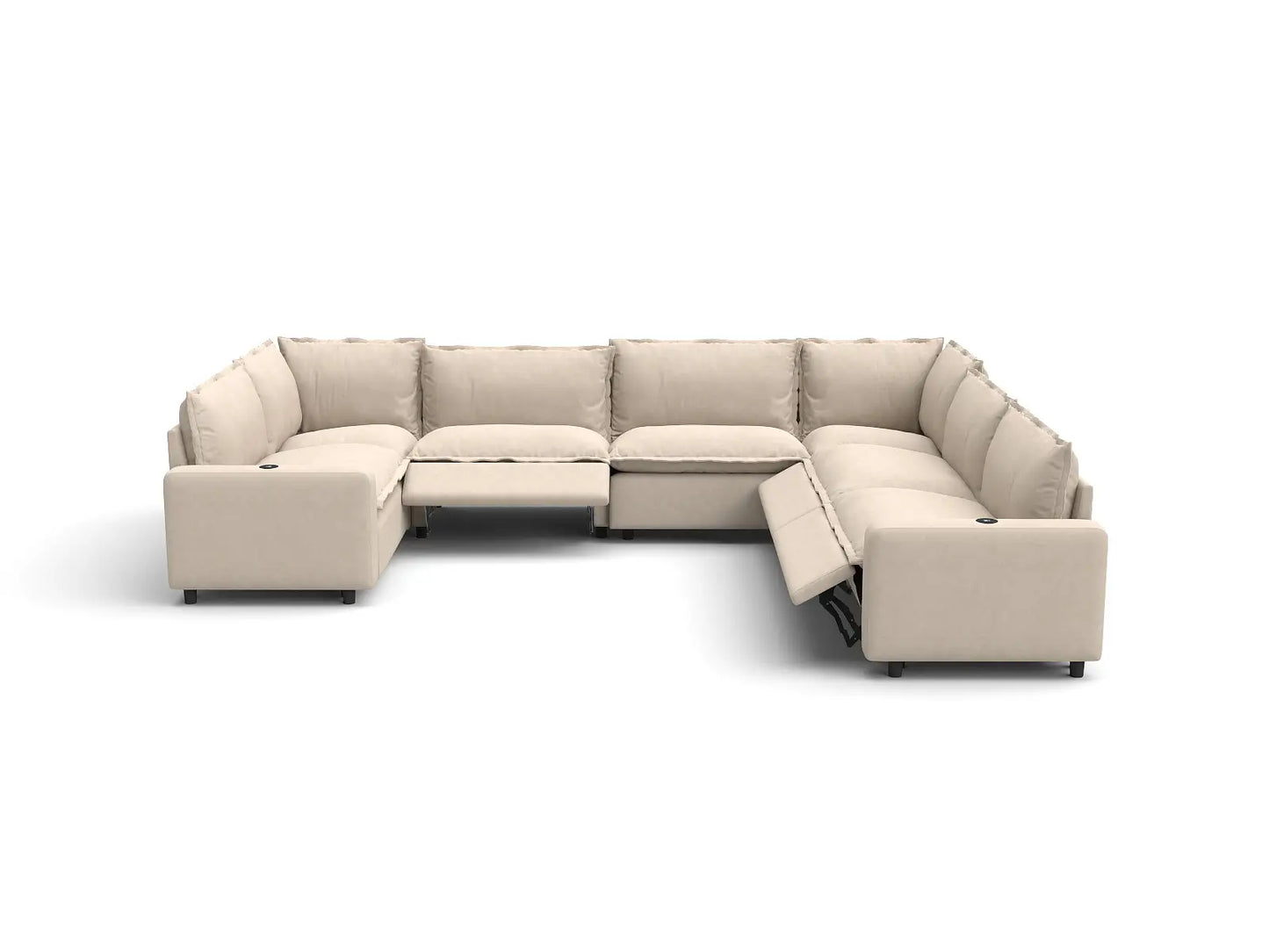 Modular Cero Reclining Sectionals | 7-Piece Beige Linen Large Space U-Shaped Sectionals 7-Seater