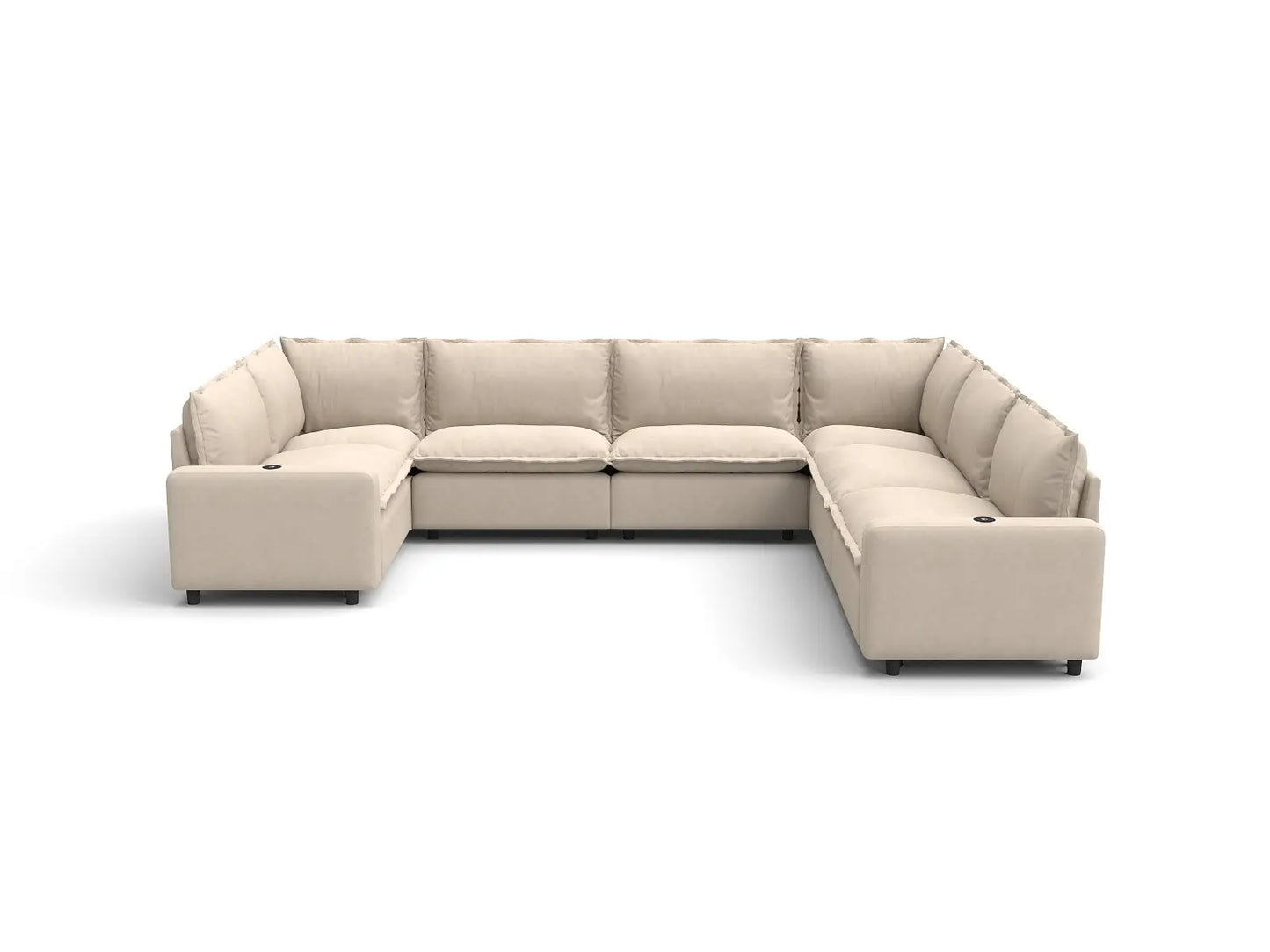 Modular Cero Reclining Sectionals | 7-Piece Beige Linen Large Space U-Shaped Sectionals 7-Seater