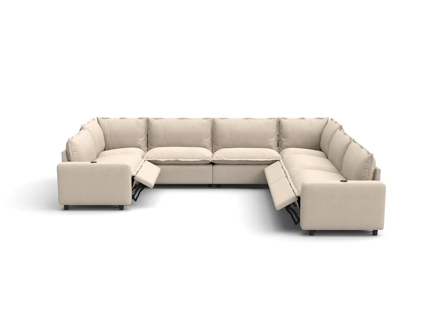 Modular Cero Reclining Sectionals | 7-Piece Beige Linen Large Space U-Shaped Sectionals 7-Seater