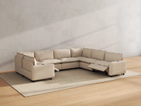 Modular Cero Reclining Sectionals | 7-Piece Beige Linen Large Space U-Shaped Sectionals 7-Seater