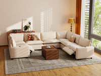 Modular Cero Reclining Sectionals | 7-Piece Beige Linen Large Space U-Shaped Sectionals 7-Seater