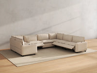 Modular Cero Reclining Sectionals | 7-Piece Beige Linen Large Space U-Shaped Sectionals 7-Seater