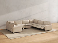 Modular Cero Reclining Sectionals | 7-Piece Beige Linen Large Space U-Shaped Sectionals 7-Seater