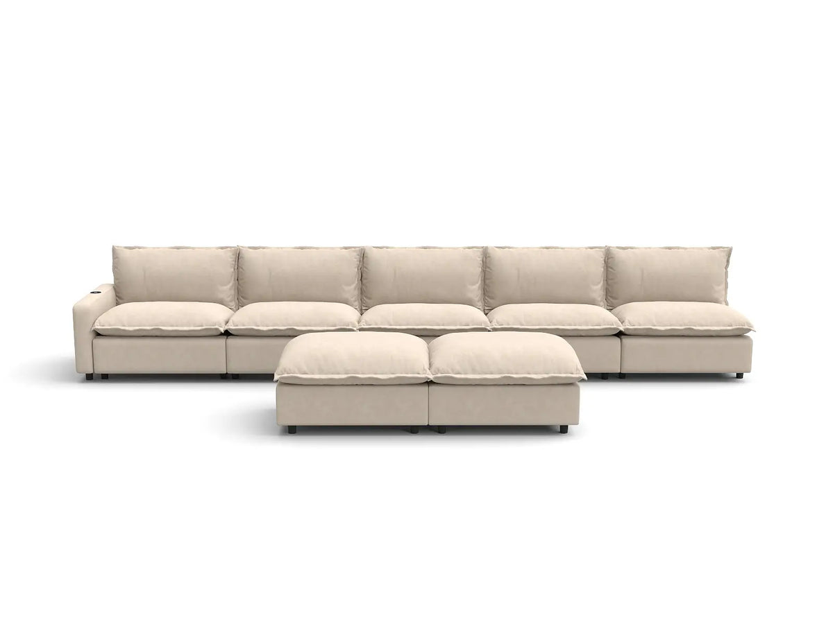 Modular Cero Living Room Sofa Set Recliner | 7-Piece Beige Linen Open Plan Sofa Sets 5-Seater with 2-Ottomans