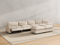 Modular Cero Reclining Sectionals | 7-Piece Beige Linen Open Plan Sofa Sets 5-Seater with 2-Ottomans