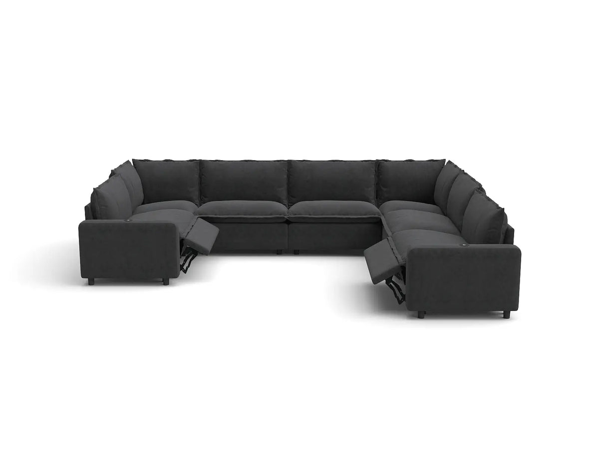 Modular Cero Reclining Sectionals | 7-Piece Grey Linen Grand Estate U-Shaped Sectionals 7-Seater