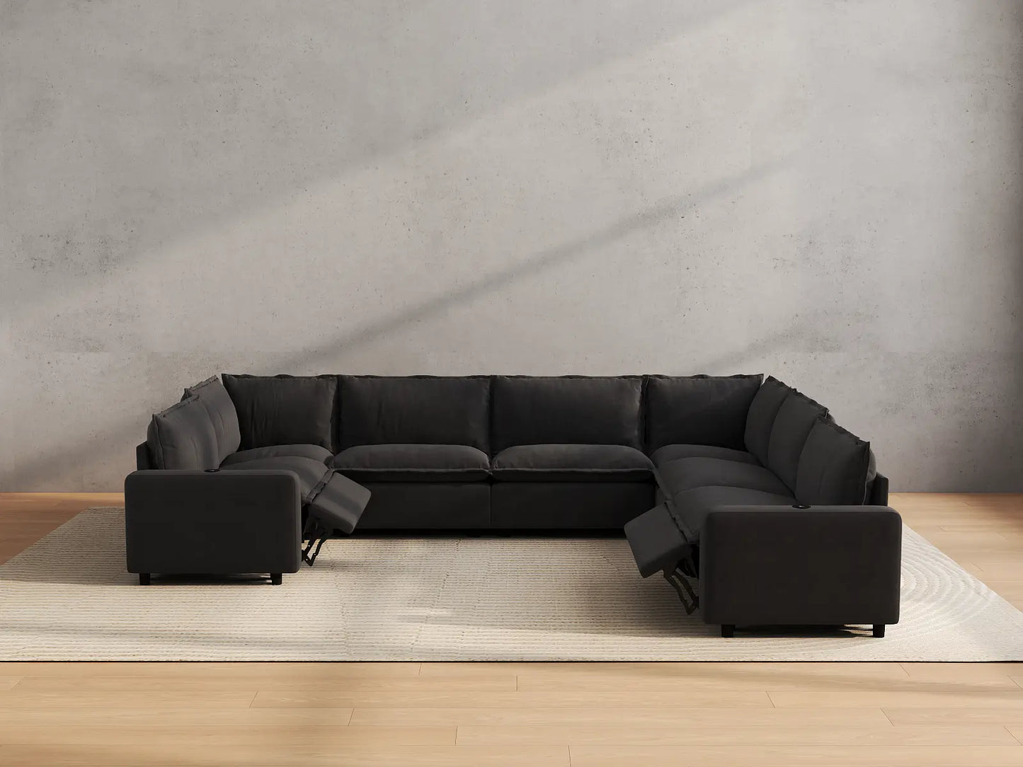 Modular Cero Reclining Sectionals | 7-Piece Grey Linen Grand Estate U-Shaped Sectionals 7-Seater