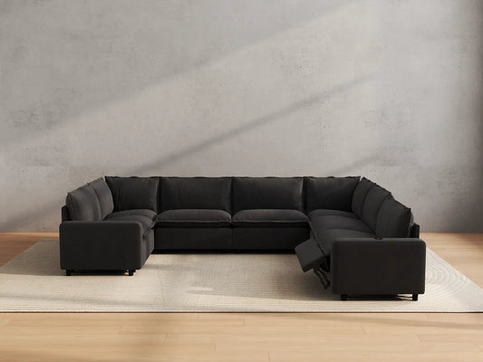 Modular Cero Reclining Sectionals | 7-Piece Grey Linen Grand Estate U-Shaped Sectionals 7-Seater