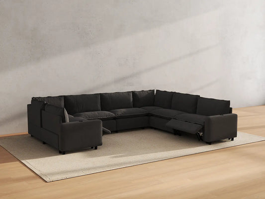 Modular Cero Reclining Sectionals | 7-Piece Grey Linen Grand Estate U-Shaped Sectionals 7-Seater