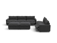 Modular Cero Reclining Sectionals | 7-Piece Grey Linen Large Space Sofa Sets 5-Seater with 2-Ottomans
