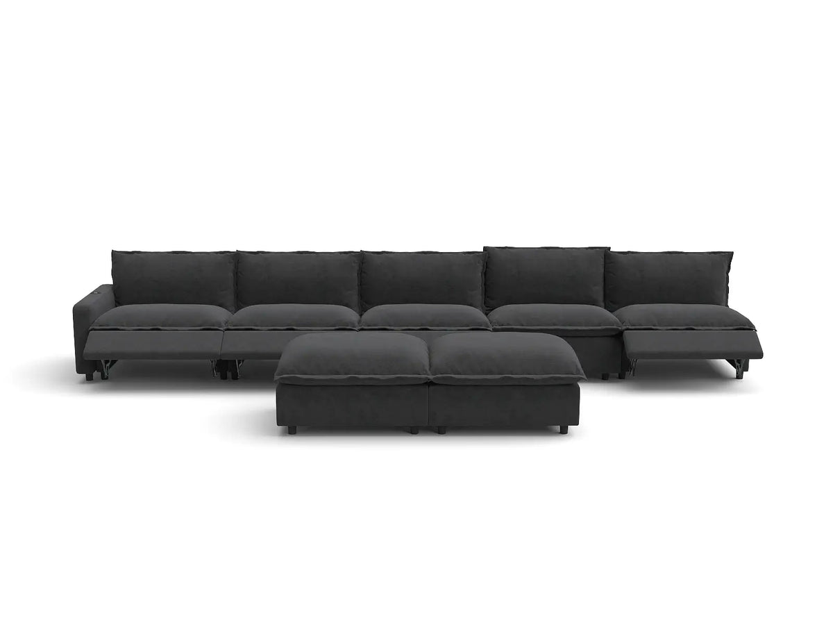 Modular Cero Sofa and Recliner Set Sale | 7-Piece Grey Linen Large Space Sofa Sets 5-Seater with 2-Ottomans
