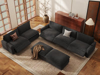 Modular Cero Reclining Sectionals | 7-Piece Grey Linen Large Space Sofa Sets 5-Seater with 2-Ottomans