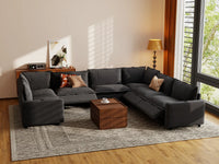 Modular Cero Reclining Sectionals | 7-Piece Grey Linen Large Space U-Shaped Sectionals 7-Seater