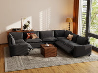 Modular Cero Reclining Sectionals | 7-Piece Grey Linen Large Space U-Shaped Sectionals 7-Seater