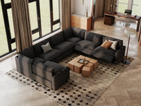 Modular Cero Reclining Sectionals | 7-Piece Grey Linen Large Space U-Shaped Sectionals 7-Seater