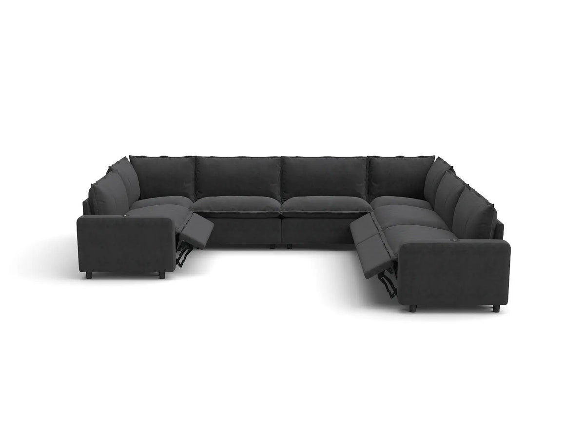 Modular Cero Reclining Sectionals | 7-Piece Grey Linen Large Space U-Shaped Sectionals 7-Seater