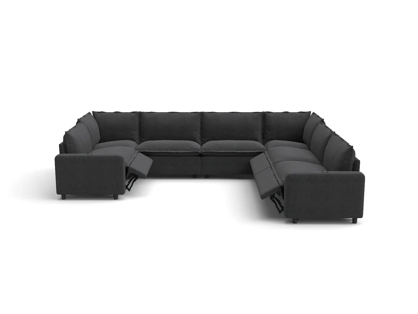 Modular Cero Reclining Sectionals | 7-Piece Grey Linen Large Space U-Shaped Sectionals 7-Seater