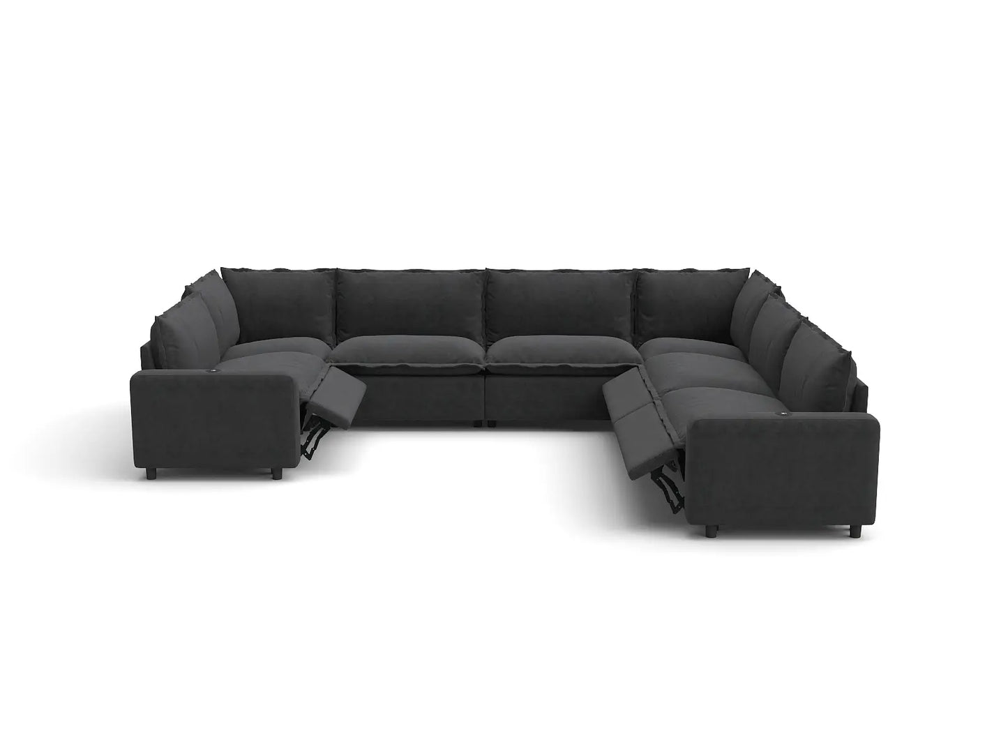 Modular Cero Reclining Sectionals | 7-Piece Grey Linen Large Space U-Shaped Sectionals 7-Seater