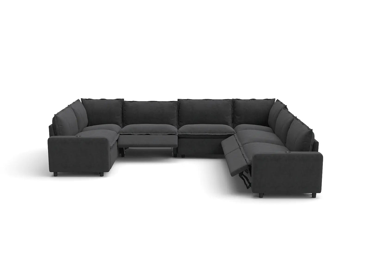 Modular Cero Reclining Sectionals | 7-Piece Grey Linen Large Space U-Shaped Sectionals 7-Seater