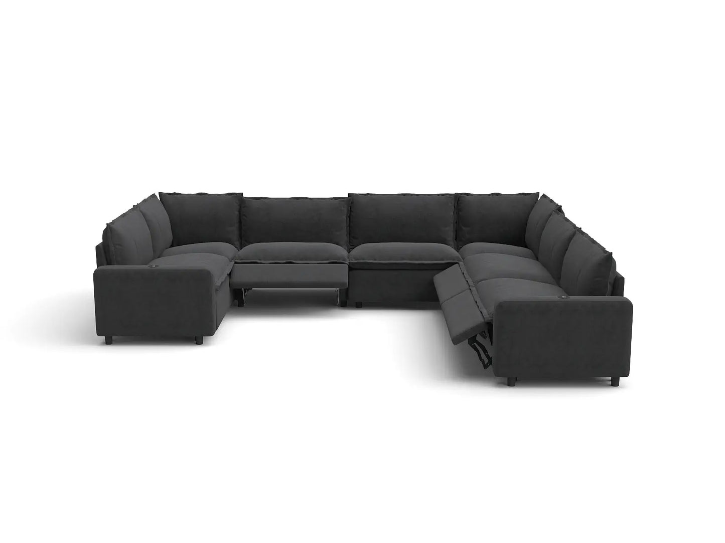Modular Cero Reclining Sectionals | 7-Piece Grey Linen Large Space U-Shaped Sectionals 7-Seater